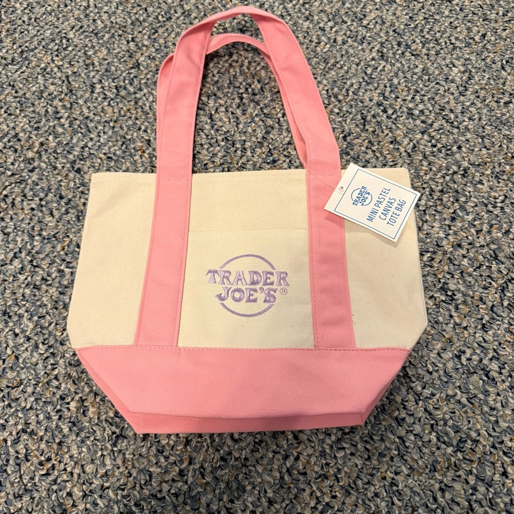 NWT TRADER JOE’S Mini Pastel Cavas Tote Bag Pink